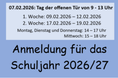 Anmeldung Schuljahr 2026/27