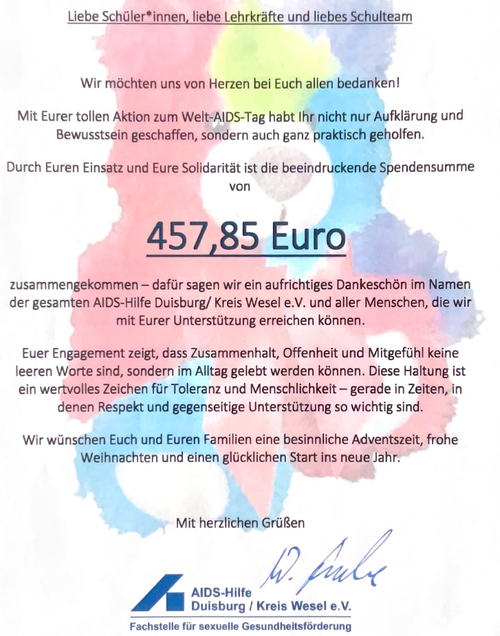 Dankschreiben Aids-Hilfe Plätzchenaktion 2025